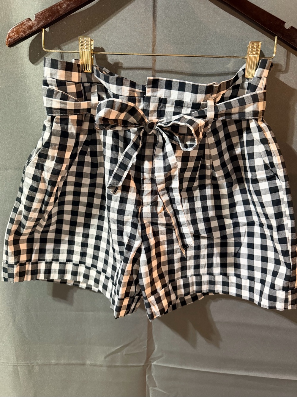 a new day Black and White Gingham High Waist Paperbag Shorts